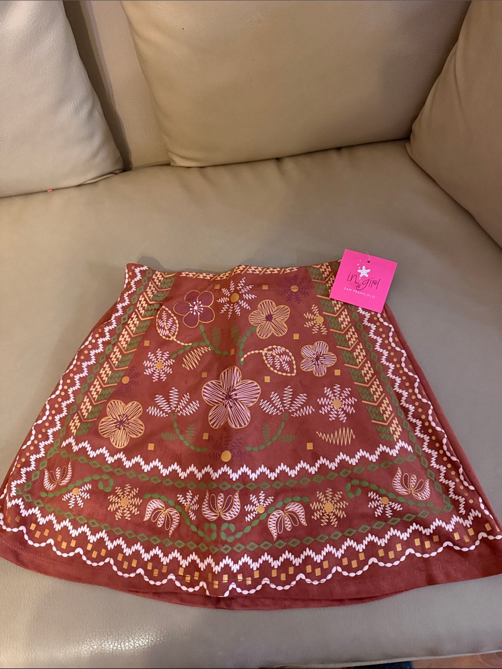 Xhilaration Rust Floral A-Line Skirt with Pink Tag